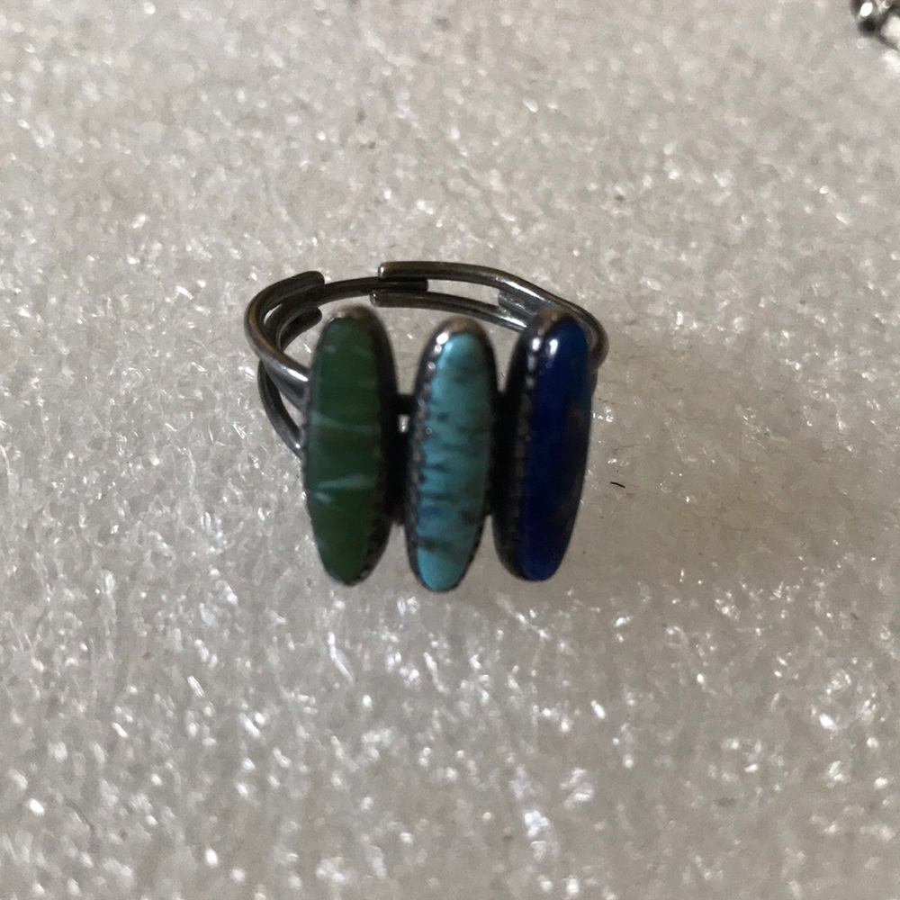 Antique sterling lapis turquoise malachite ring